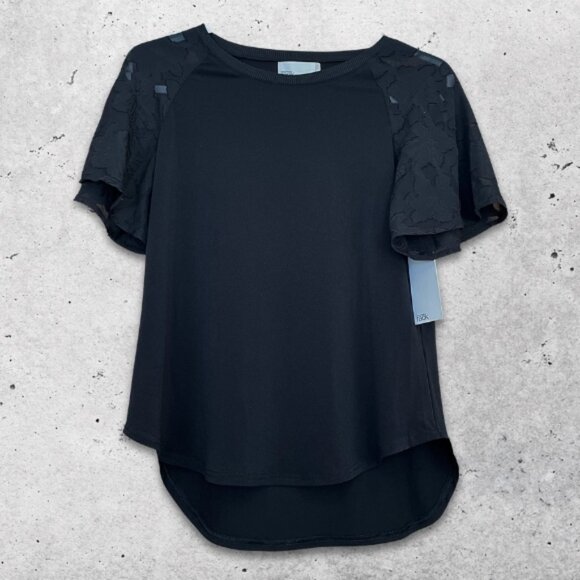 Nordstrom Rack‎ NWT Blouse Short Floral Sleeves Lightweight Black Women's Small - Picture 3 of 9